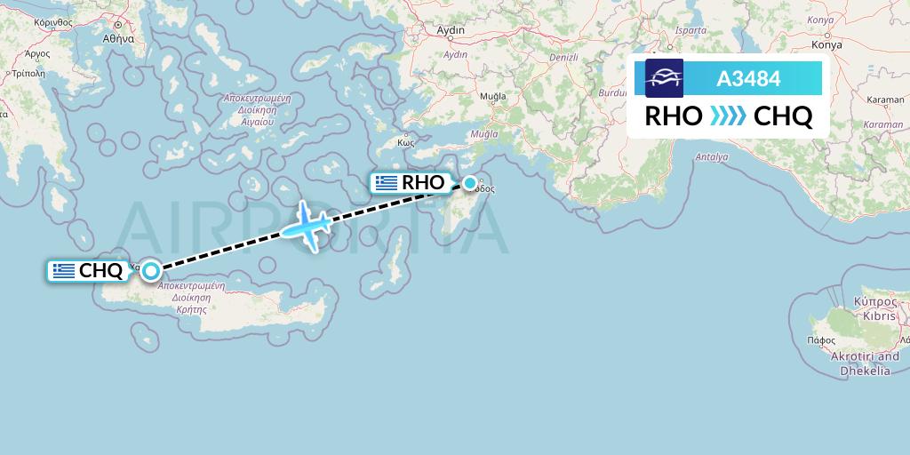 A3484 Aegean Airlines Flight Map: Rhodes to Chania