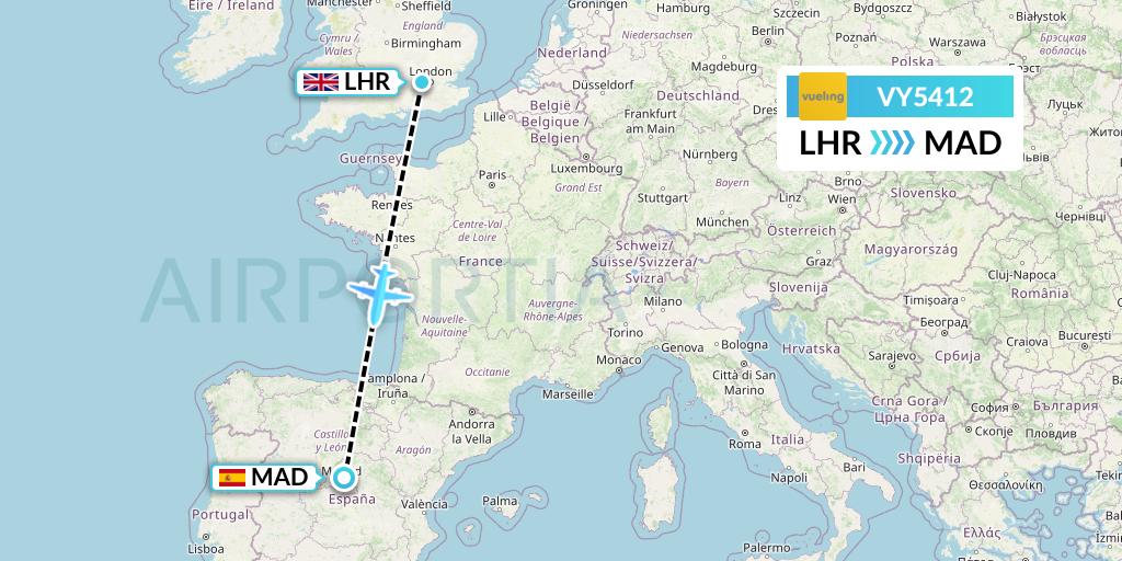 VY5412 Vueling Flight Map: London to Madrid