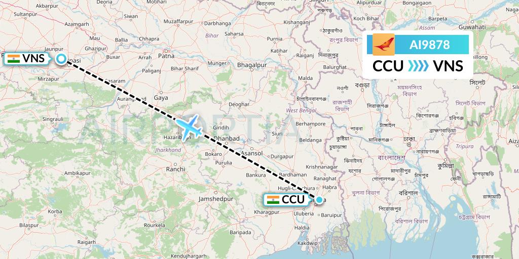 AI9878 Air India Flight Map: Kolkata to Varanasi