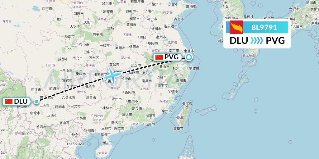 8L9791 Lucky Air Flight Map: Dali to Shanghai