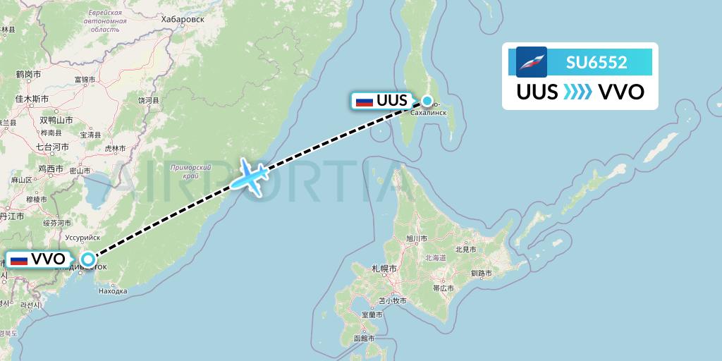 SU6552 Aeroflot Flight Map: Yuzhno-Sakhalinsk to Vladivostok