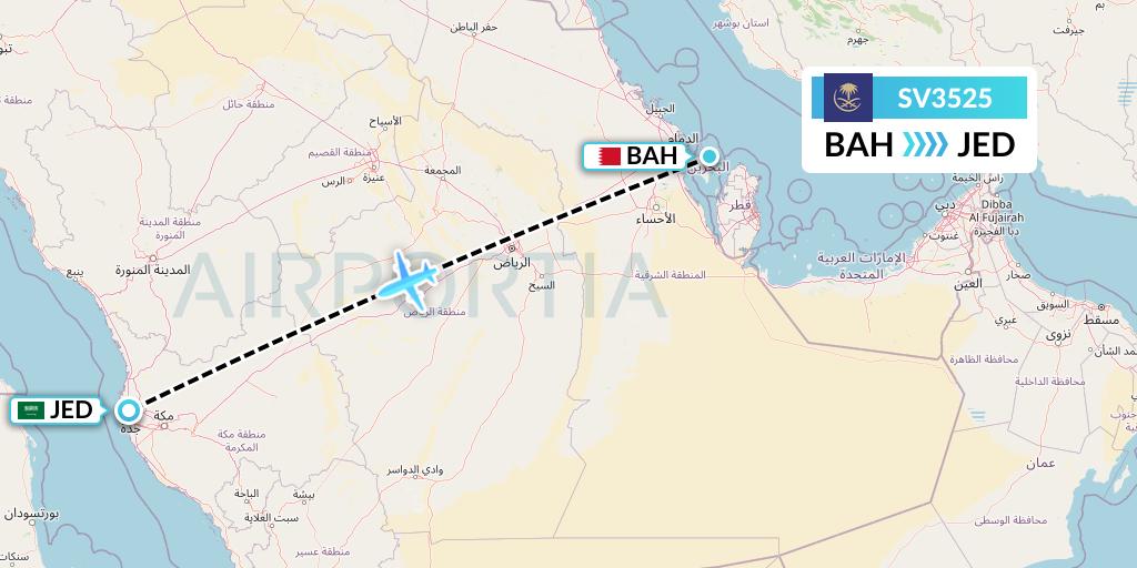 SV3525 Saudi Arabian Airlines Flight Map: Bahrain to Jeddah