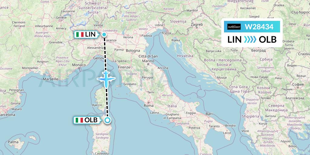 W28434 Flex Flight Flight Map: Milan to Olbia