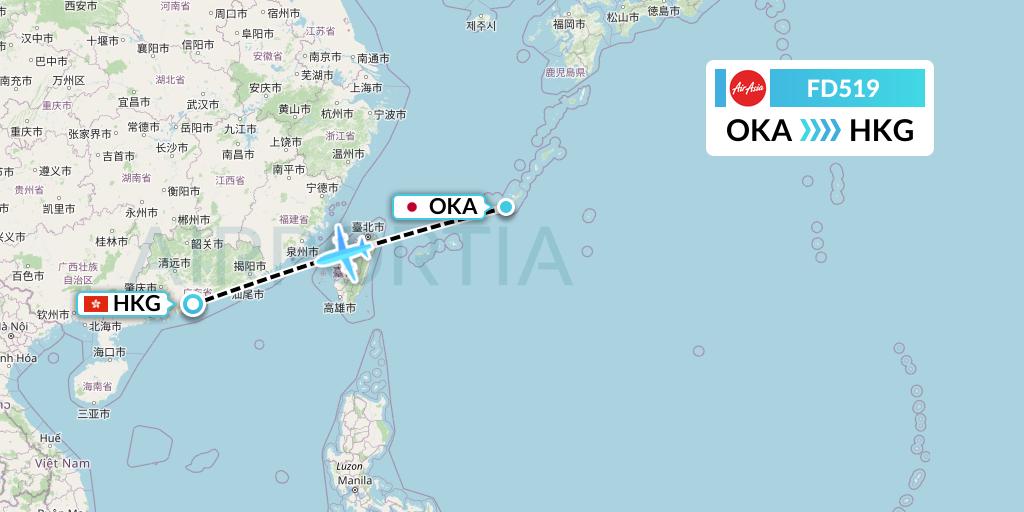 FD519 Thai AirAsia Flight Map: Naha to Hong Kong