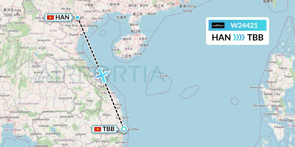 W24421 Flex Flight Flight Map: Hanoi to Tuy Hoa