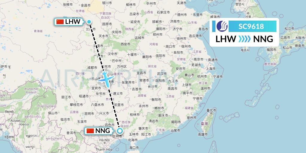 SC9618 Shandong Airlines Flight Map: Lanzhou to Nanning