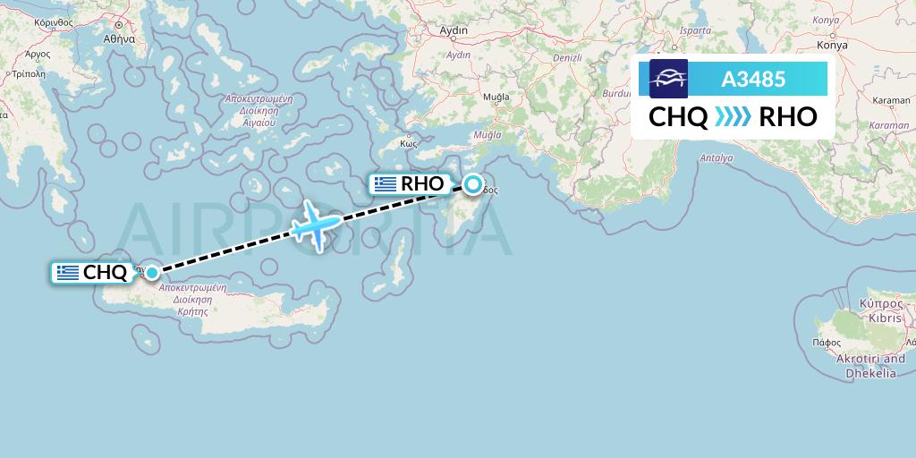 A3485 Aegean Airlines Flight Map: Chania to Rhodes