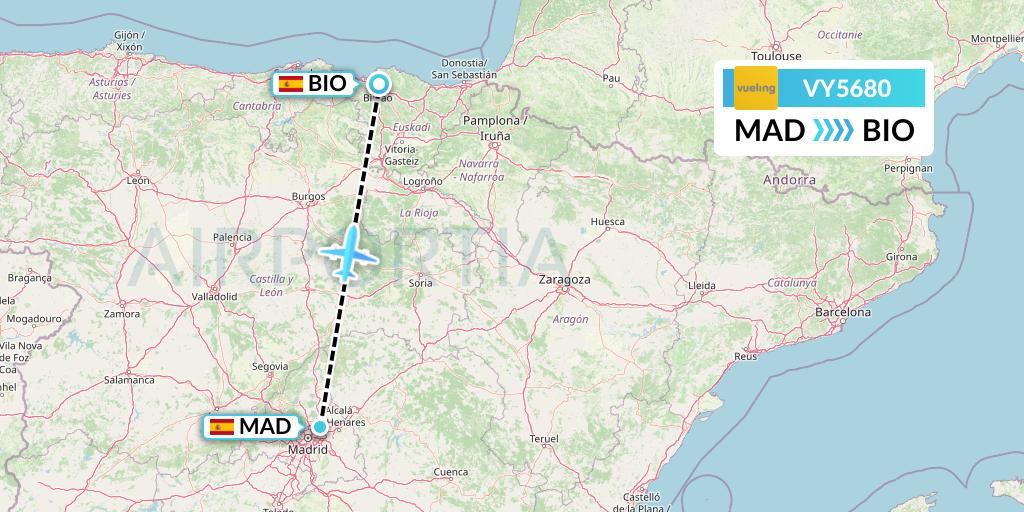 VY5680 Vueling Flight Map: Madrid to Bilbao