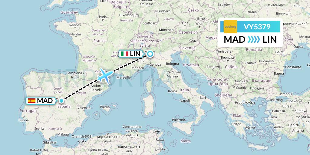 VY5379 Vueling Flight Map: Madrid to Milan