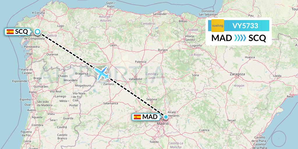 VY5733 Vueling Flight Map: Madrid to Santiago