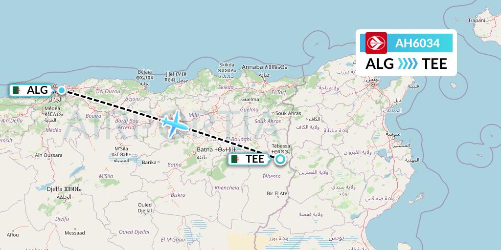 AH6034 Air Algerie Flight Map: Algiers to Tebessi