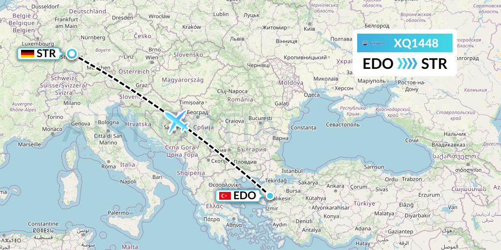 XQ1448 SunExpress Flight Map: Edremit to Stuttgart