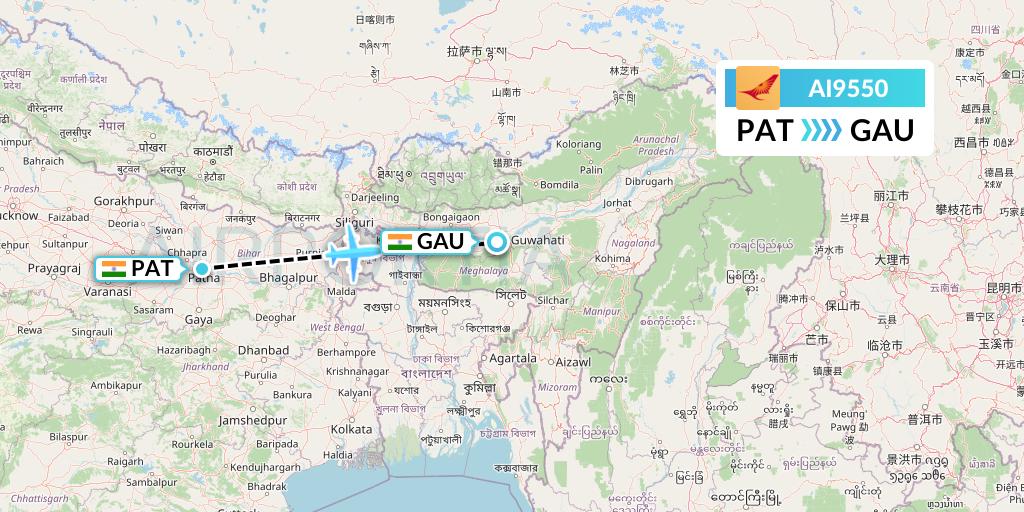 AI9550 Air India Flight Map: Patna to Guwahati