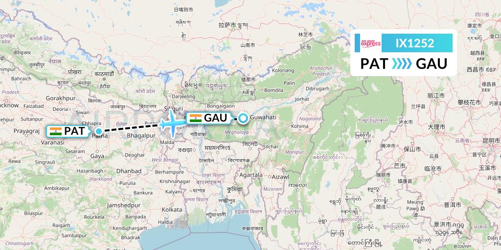 IX1252 Air India Express Flight Map: Patna to Guwahati