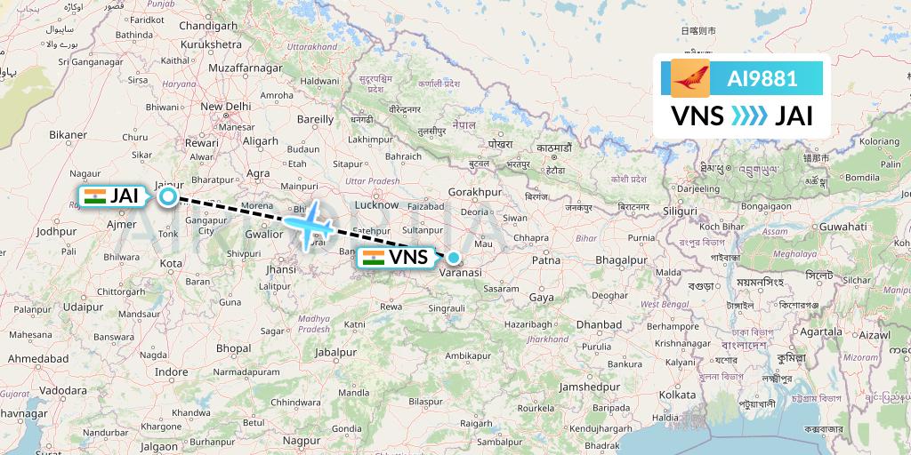 AI9881 Air India Flight Map: Varanasi to Jaipur