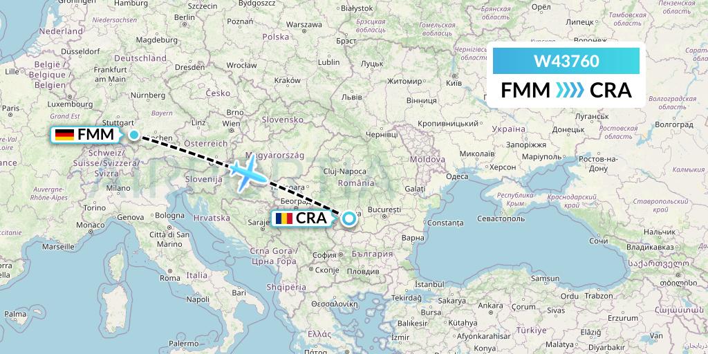 W43760 Wizz Air Malta Flight Map: Memmingen to Craiova