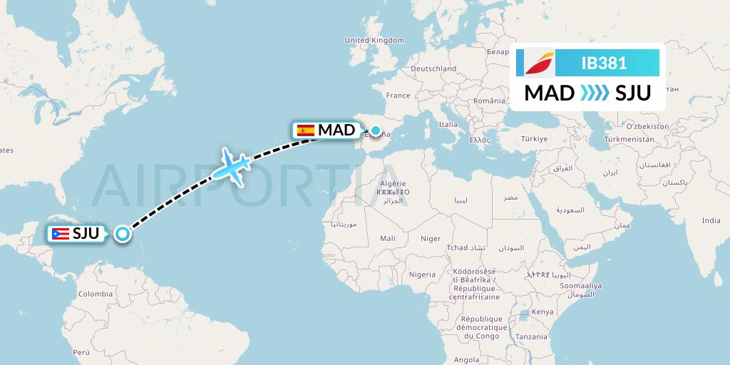 IB381 Iberia Flight Map: Madrid to San Juan
