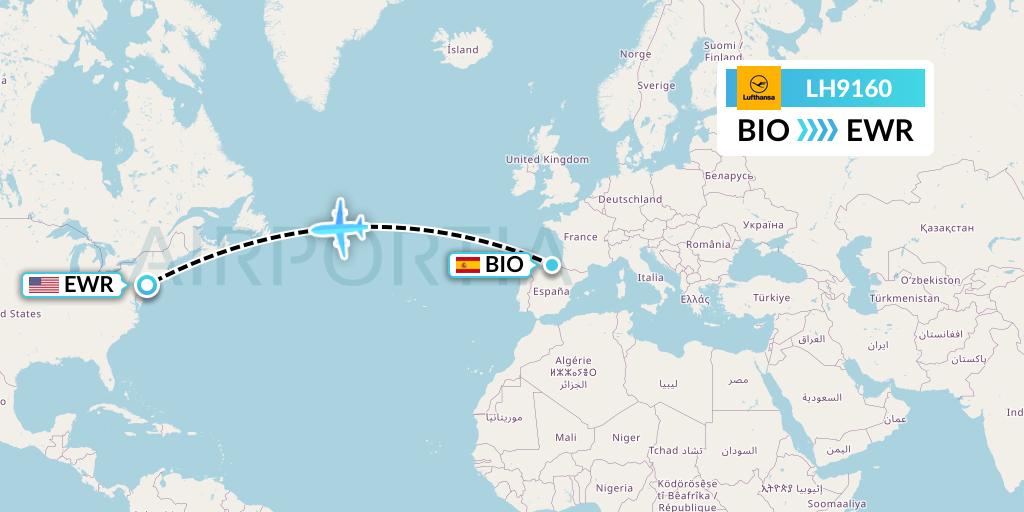 LH9160 Lufthansa Flight Map: Bilbao to New York