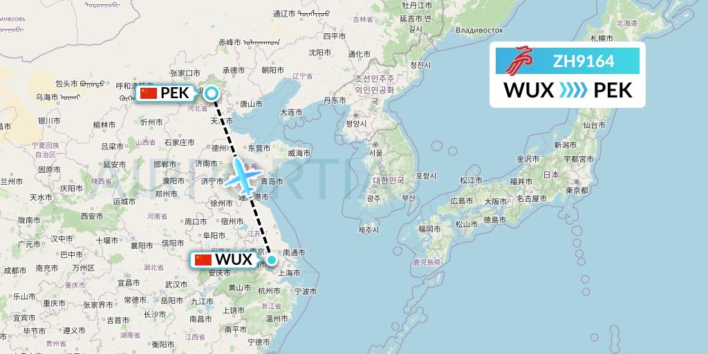 ZH9164 Shenzhen Airlines Flight Map: Wuxi to Beijing