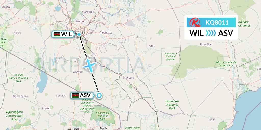 KQ8011 Kenya Airways Flight Map: Nairobi to Amboseli National Park