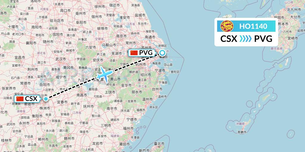 HO1140 Juneyao Airlines Flight Map: Changsha to Shanghai