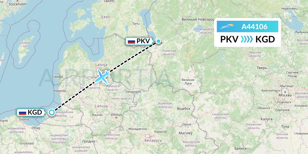 A44106 Azimuth Airlines Flight Map: Pskov to Kaliningrad