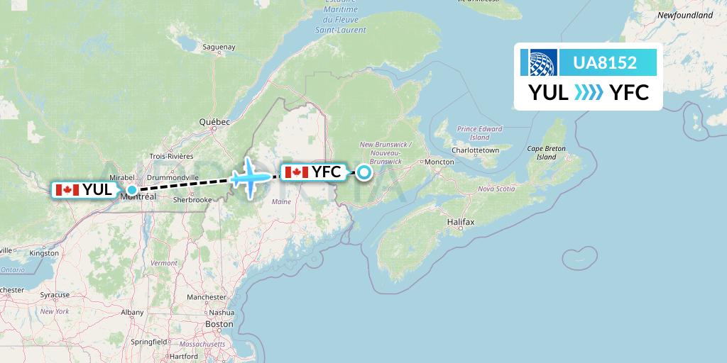 UA8152 United Airlines Flight Map: Montreal to Fredericton