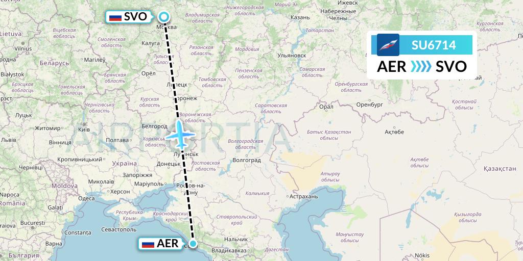 SU6714 Aeroflot Flight Map: Sochi to Moscow