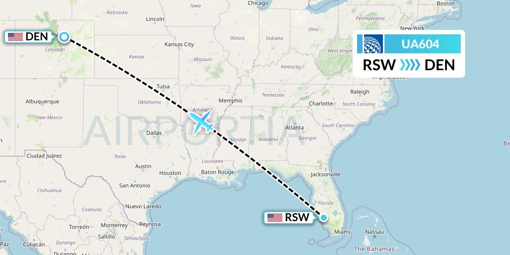 UA604 United Airlines Flight Map: Fort Myers to Denver