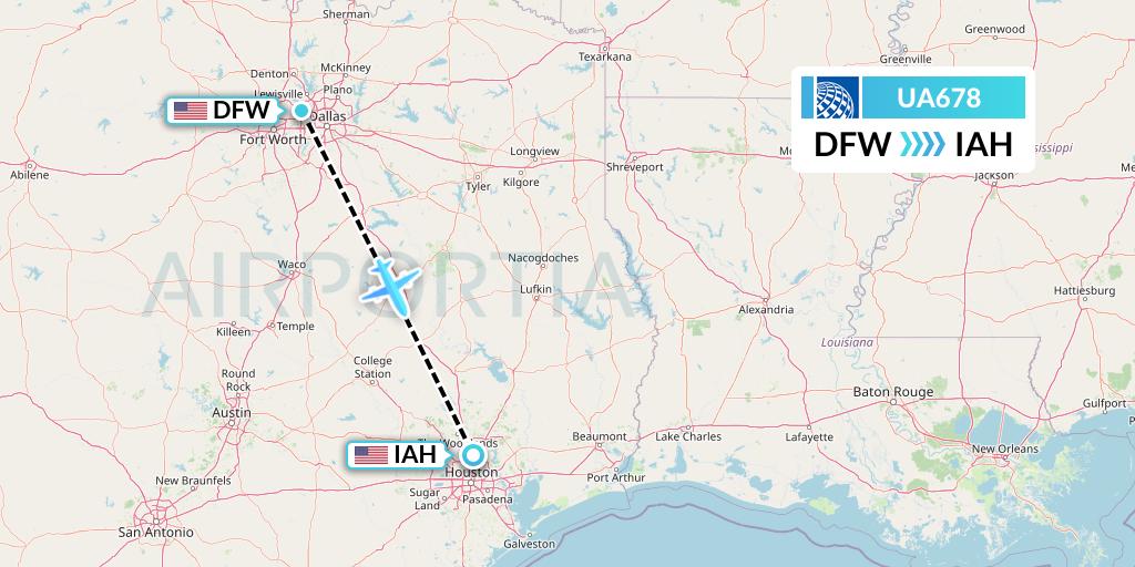 UA678 United Airlines Flight Map: Dallas to Houston