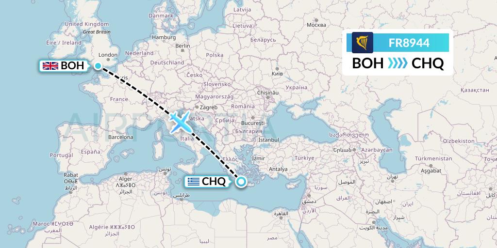 FR8944 Ryanair Flight Map: Bournemouth to Chania