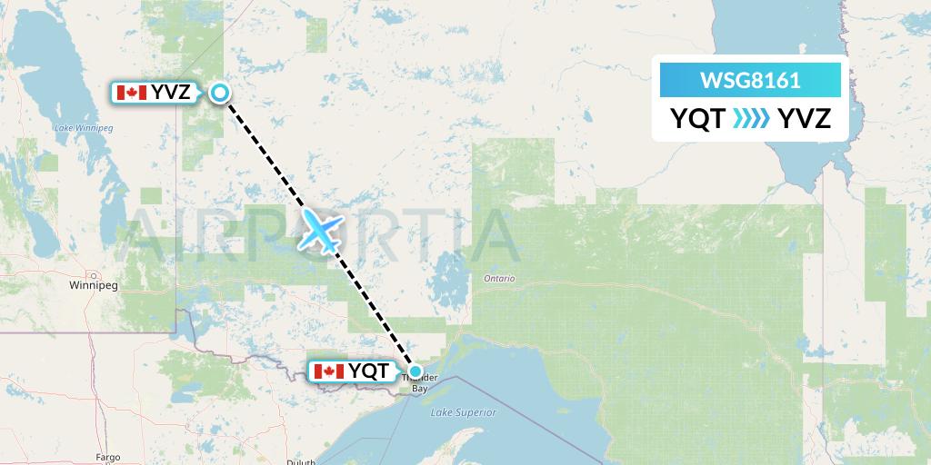 WSG8161 Wasaya Airways Flight Map: Thunder Bay to Deer Lake
