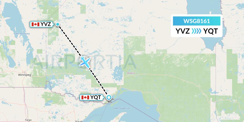 WSG8161 Wasaya Airways Flight Map: Deer Lake to Thunder Bay
