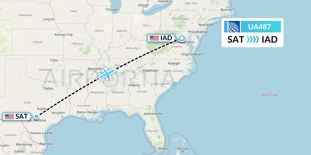 UA487 United Airlines Flight Map: San Antonio to Washington