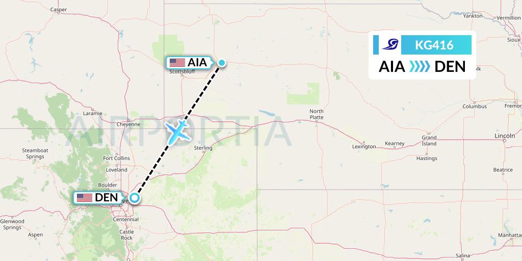KG416 Key Lime Air Flight Map: Alliance to Denver