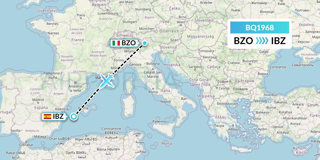 BQ1968 Skyalps Flight Map: Bolzano to Ibiza