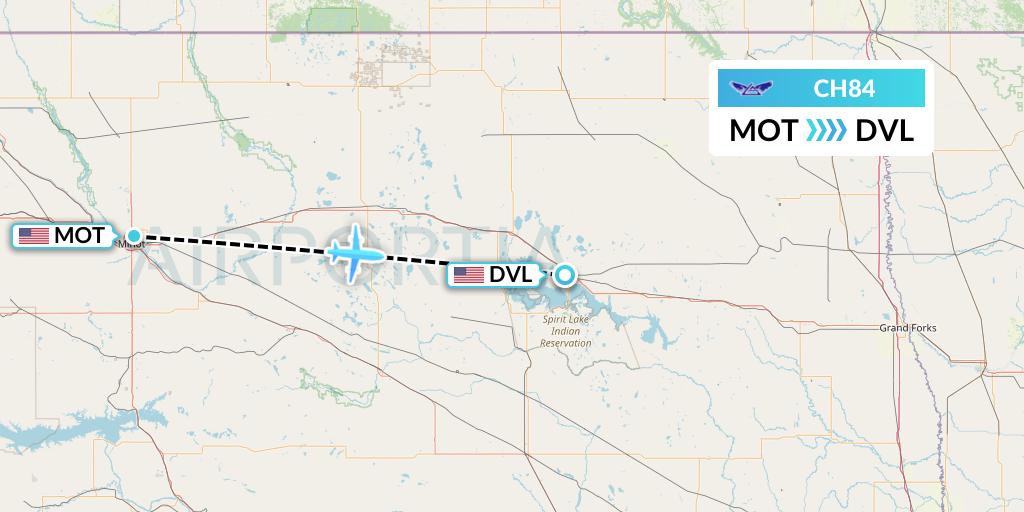 CH84 Bemidji Airlines Flight Map: Minot to Devils Lake