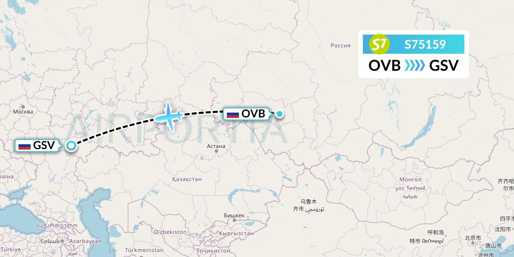 S75159 S7 Airlines Flight Map: Novosibirsk to Saratov