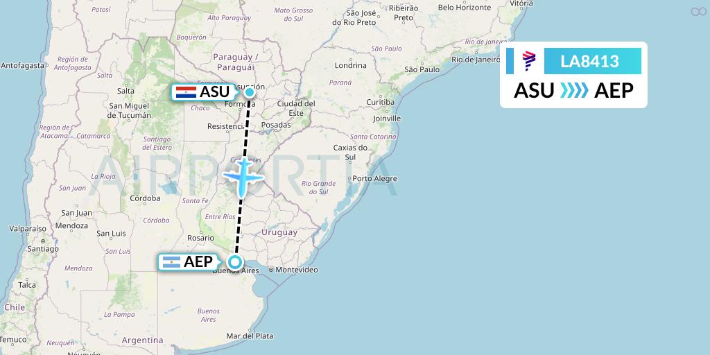 LA8413 LAN Airlines Flight Map: Asuncion to Buenos Aires
