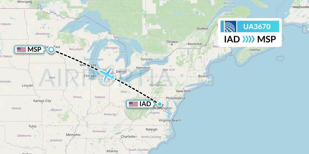 UA3670 United Airlines Flight Map: Washington to Minneapolis