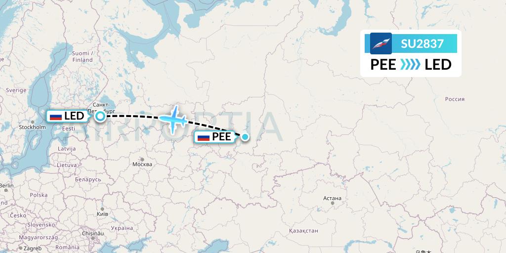 SU2837 Aeroflot Flight Map: Perm to St. Petersburg