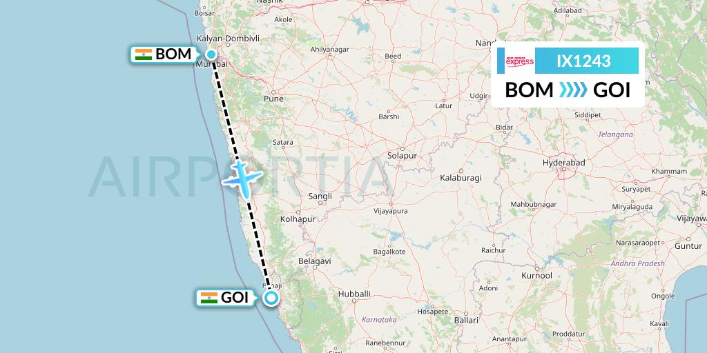 IX1243 Air India Express Flight Map: Mumbai to Goa