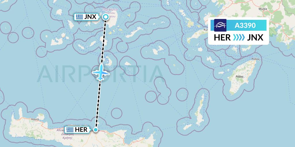 A3390 Aegean Airlines Flight Map: Heraklion to Naxos