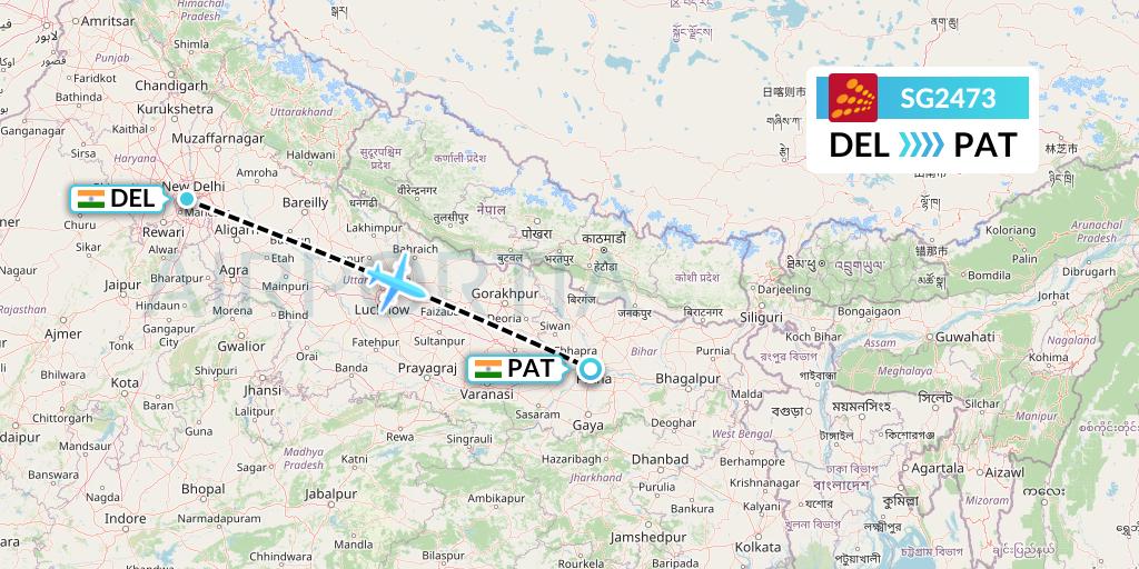 SG2473 SpiceJet Flight Map: Delhi to Patna