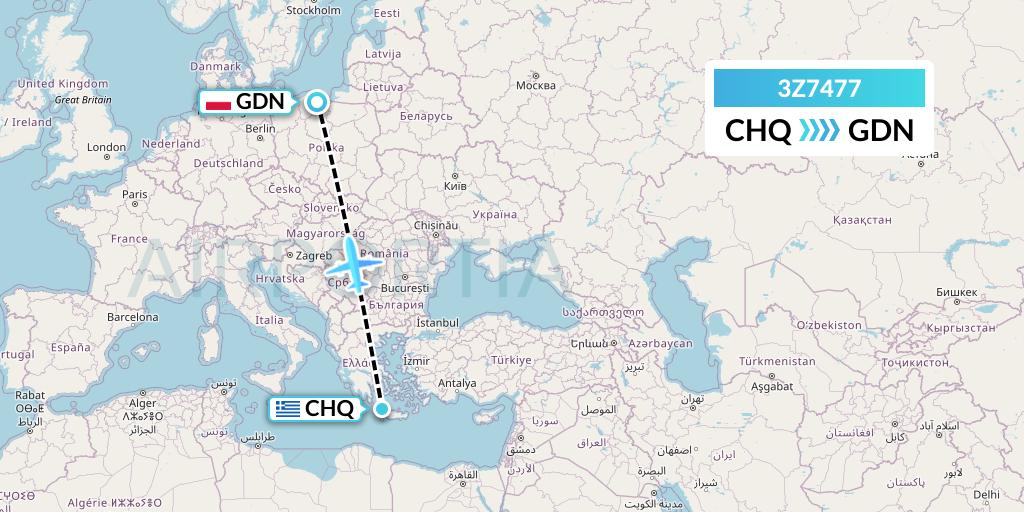 3Z7477 Travel Service Polska Flight Map: Chania to Gdansk