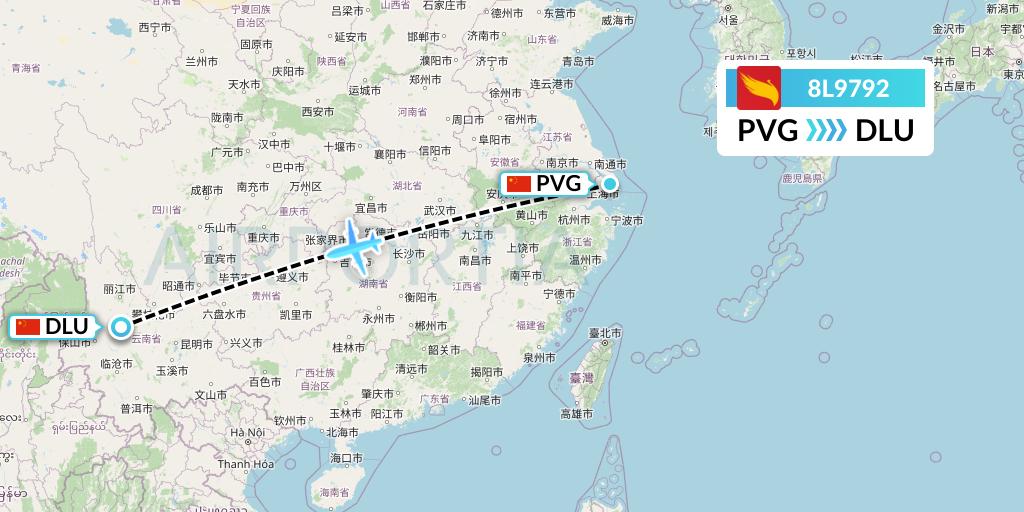 8L9792 Lucky Air Flight Map: Shanghai to Dali