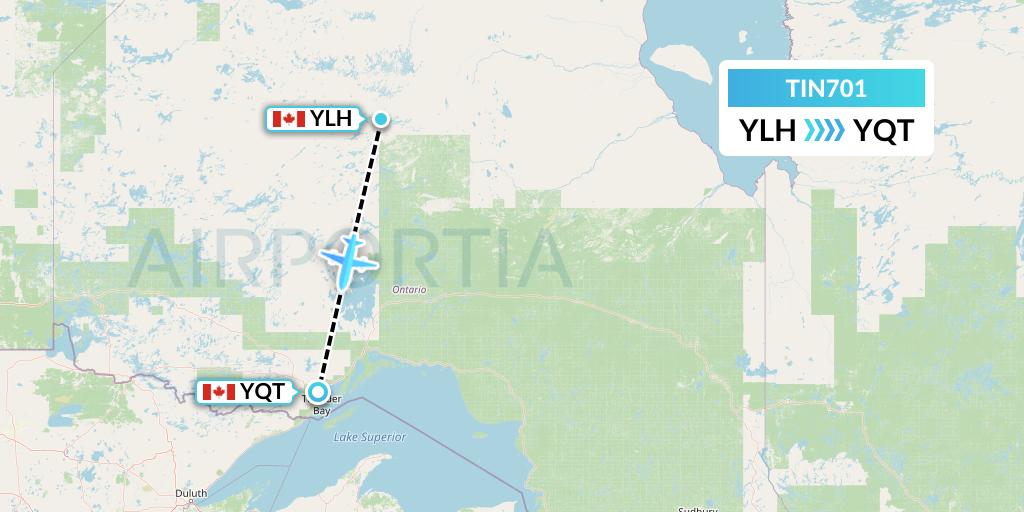 TIN701 Air Tindi Flight Map: Lansdowne House to Thunder Bay