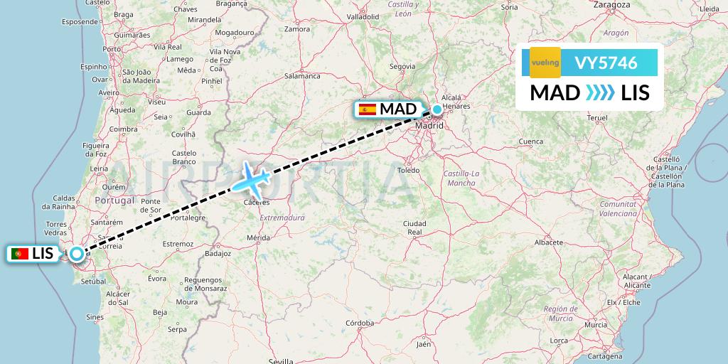 VY5746 Vueling Flight Map: Madrid to Lisbon
