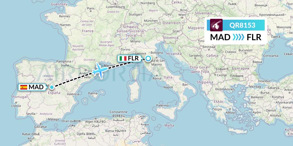 QR8153 Qatar Airways Flight Map: Madrid to Florence