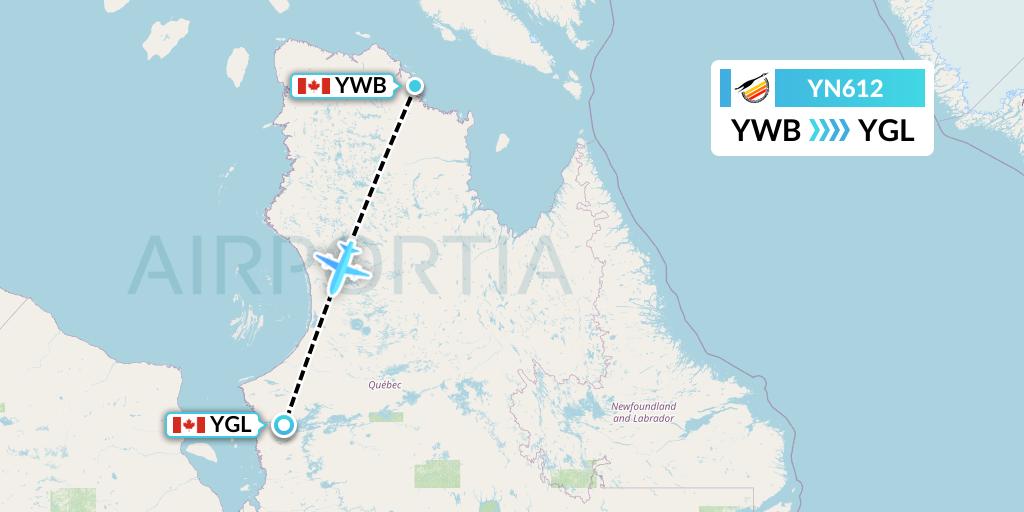 YN612 Air Creebec Flight Map: Kangiqsujuaq to La Grande Riviere